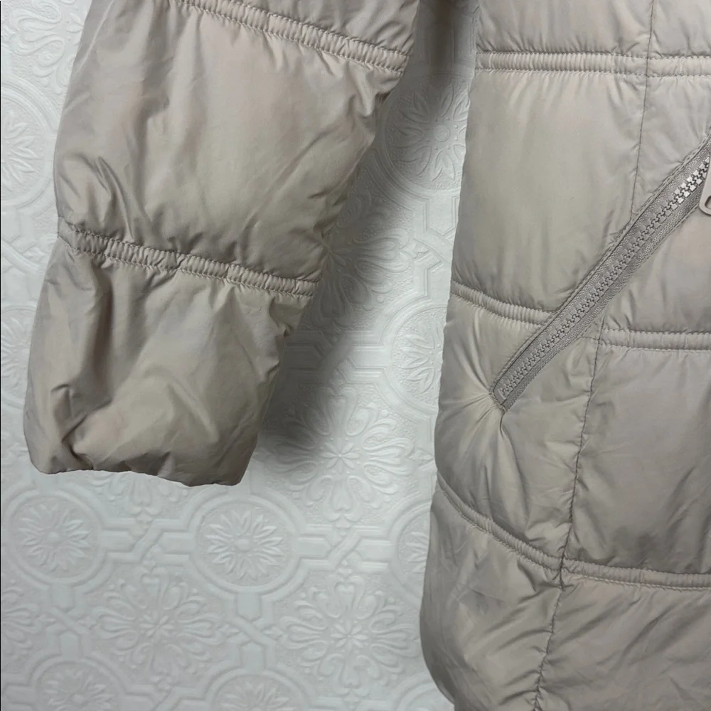 Bernardo EcoPlume Taupe Hooded Puffer Coat Recycled Insulation Size Small‎ Cream